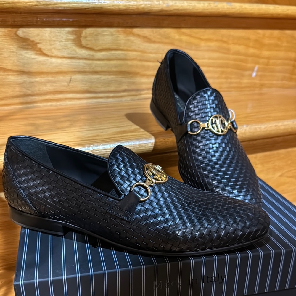 Brown Woven Leather Slip-On Loafers